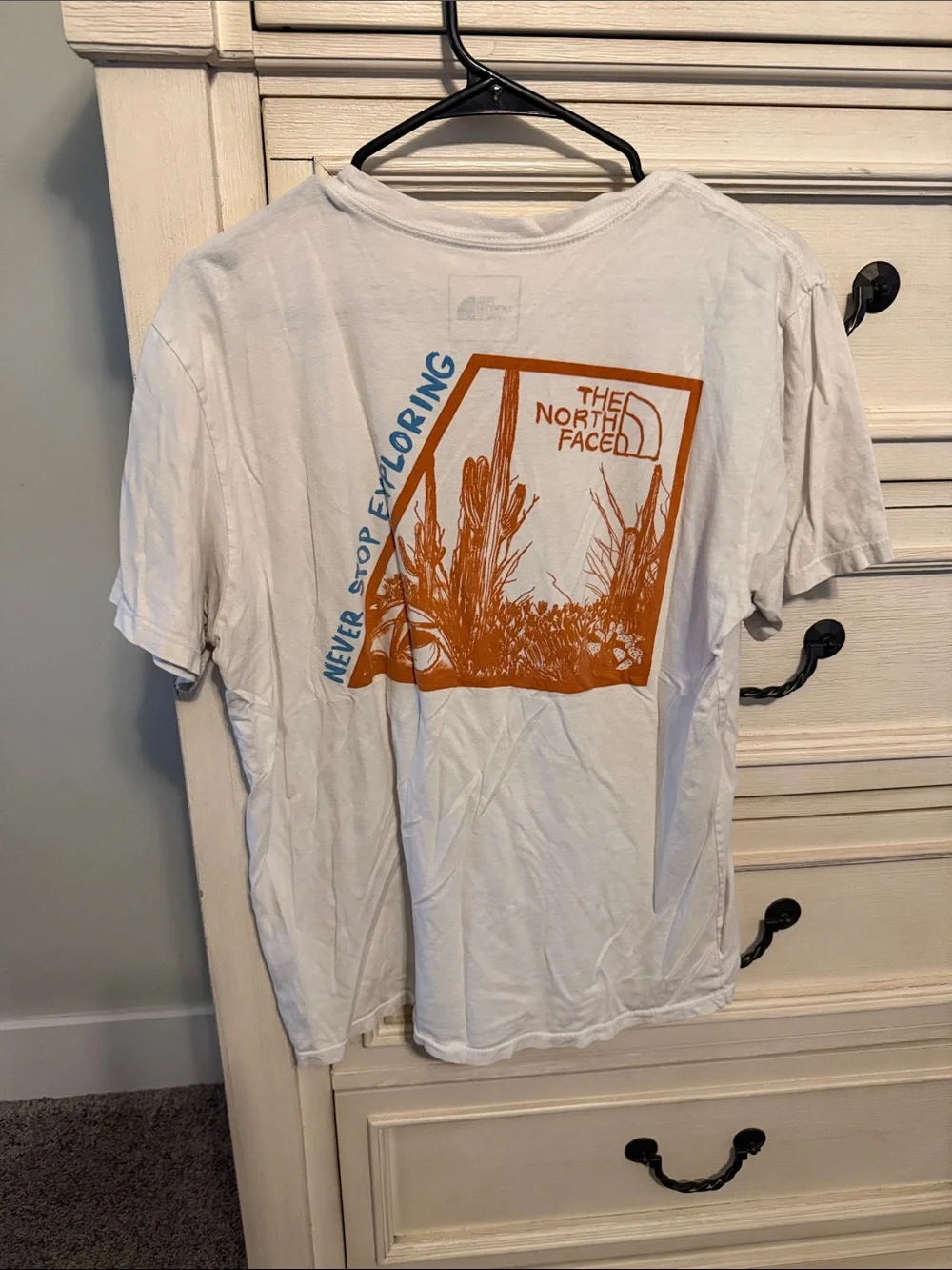 The North Face White Short-Sleeve Crew with Blue Chest Logo